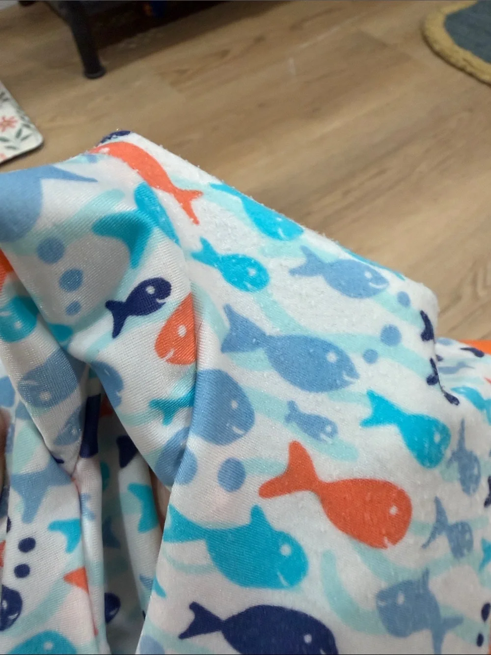 UV Skins Orange and Blue Fish Print Long-Sleeve One-Piece swim suit 3T